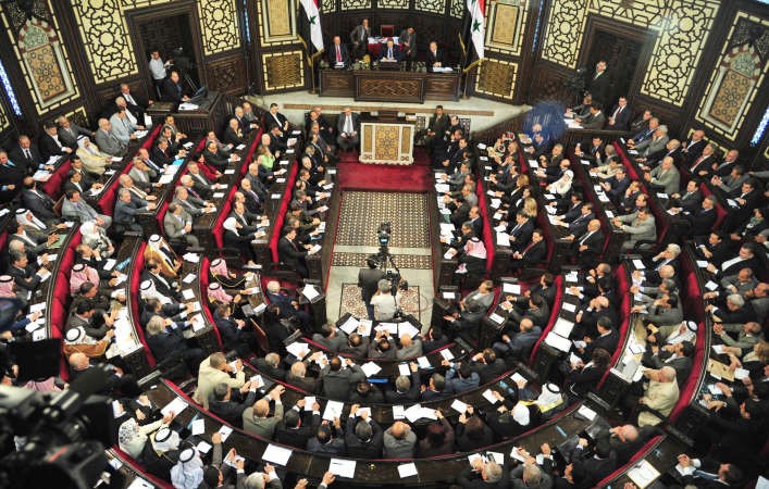 مجلس الشعب السوري خلال جلسة الاعلان عن موعد الانتخابات الرئاسية امس	افپ﻿