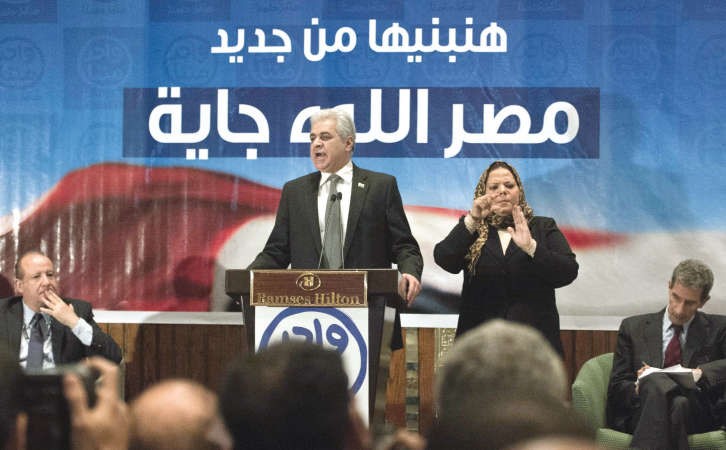 حمدين صباحي متحدثا في المؤتمر الصحافي امس افپ