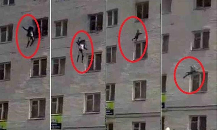 بالفيديو.. روسية تلقي أطفالها من الطابق الرابع كي تنقذهم من حريق