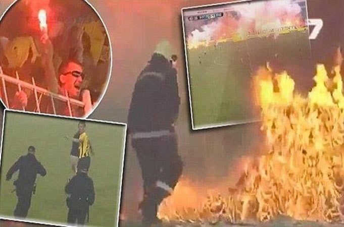 بالفيديو.. جنون الجماهير يُحَوّل ملعب كرة قدم إلى كتلة من النار