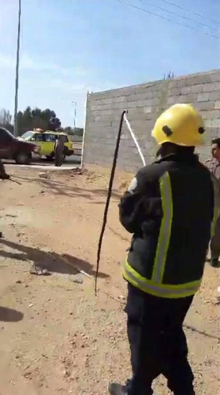 بالصور.. "الدفاع المدني السعودي" يخلّص أحد الأحياء من ثعبان تجاوز طوله المترين