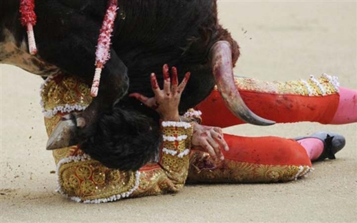 بالفيديو والصور.. ثلاثة ثيران تقلب الطاولة على مصارعيها وتصيبهم إصابات قاتلة 