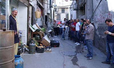 سقوط قذيفة هاون في موقع تصوير المسلسل السوري "حقائب"