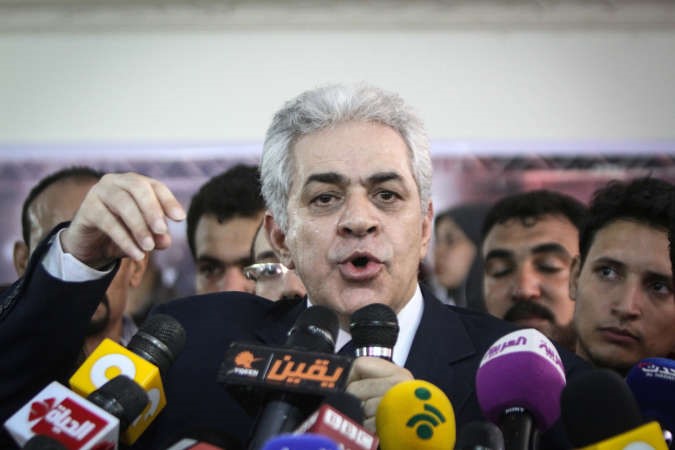 المرشح الخاسر حمدين صباحي في مؤتمره الصحافي امس افپ