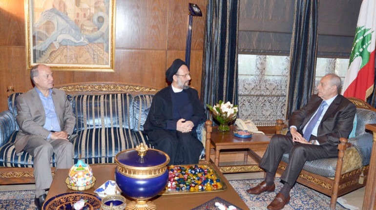 رئيس مجلس النواب نبيه بري مستقبلا العلامة السيد علي فضل الله والسيد باقر فضل الله في عين التينة محمود الطويل