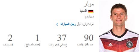 مولر افضل لاعب في مباراة اميركا والمانيا