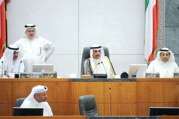 رئيس مجلس الامة مرزوق الغانم ونائبه مبارك الخرينج وامين السر يعقوب الصانع وخليل الصالح على المنصة هاني الشمري