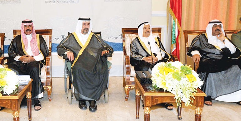 صاحب السمو الامير الشيخ صباح الاحمد وسمو ولي العهد الشيخ نواف الاحمد وسمو الشيخ سالم العلي والشيخ مشعل الاحمد
