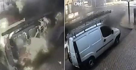 بالفيديو.. نجاة سائق بريطاني من انفجار مواد كيماوية في شاحنته