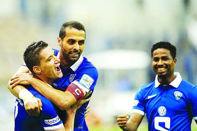 فرحة لاعبي الهلال بهدف نيفيز