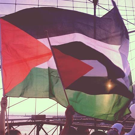 بالفيديو والصور.. نشطاء يعلقون علماً ضخماً لفلسطين على جسر مانهاتن دعماً لغزة
