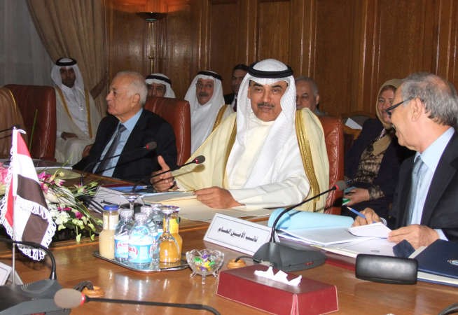 النائب الاول لرئيس مجلس الوزراء ووزير الخارجية الشيخ صباح الخالد خلال اجتماع وزراء الخارجية العرب امس كونا