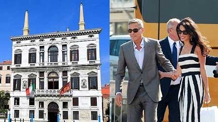 كلوني وعروسه والقصر حيث سيجري حفل الزفاف طوال 4 ايام