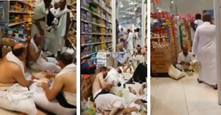 بالفيديو.. حجاج يفترشون سوبر ماركت بعزيزية مكة لتناول الطعام والنوم
