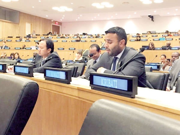  السكرتير الثالث بالوفد الدائم لدى الامم المتحدة عبدالله الشراح خلال الاجتماع﻿