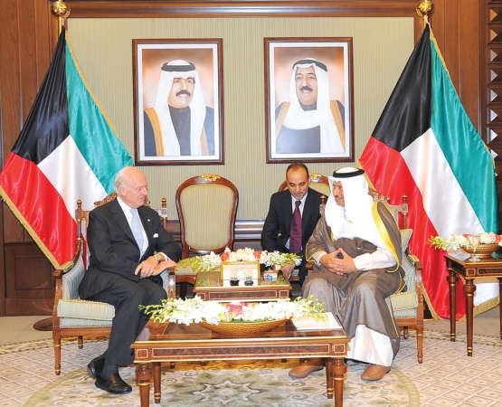 سمو الشيخ جابر المبارك مستقبلا ستيفان ديمستورا ﻿