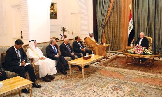 الوفد الوزاري العربي برئاسة الشيخ صباح الخالد اثناء لقائه رئيس جمهورية العراق د فؤاد معصوم﻿