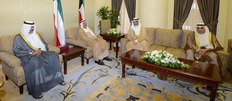 صاحب السمو الامير الشيخ صباح الاحمد وسمو ولي العهد الشيخ نواف الاحمد ورئيس مجلس الامة مرزوق الغانم والشيخ خالد الجراح قبيل حفل الافتتاح