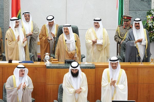 صاحب السمو الامير الشيخ صباح الاحمد وسمو ولي العهد الشيخ نواف الاحمد ورئيس مجلس الامة مرزوق الغانم خلال افتتاح دور الانعقاد الثالث لمجلس الامة هاني الشمري