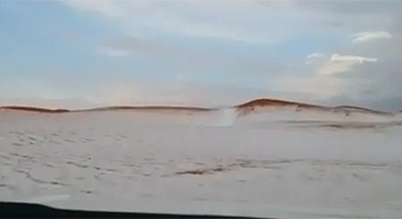 بالفيديو.. "البردي" يحول الكثبان الرملية في صحارى السعودية الى اللون الابيض الناصع