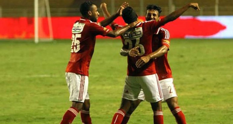 فرحة لاعبي الاهلي بالفوز على حرس الحدود