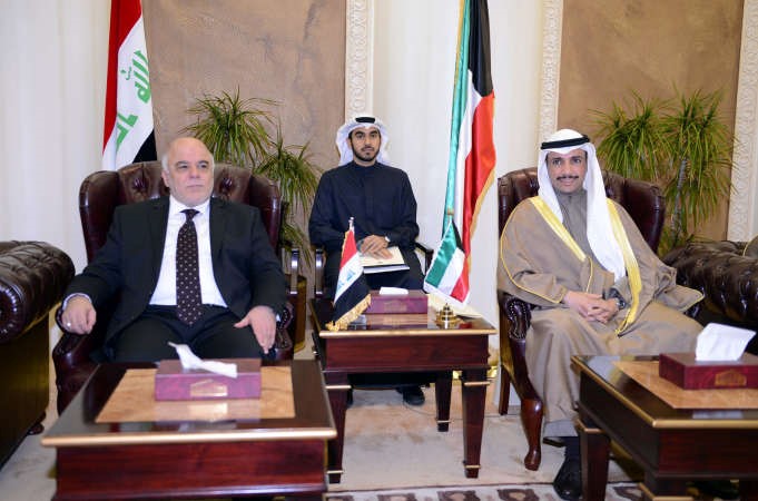 رئيس مجلس الامة مرزوق الغانم خلال استقباله رئيس مجلس الوزراء العراقي دحيدر العبادي﻿