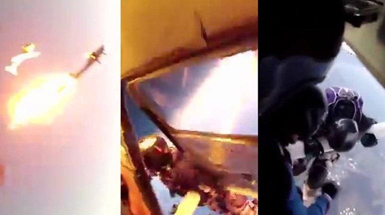 بالفيديو.. لحظة ارتطام طائرتين في الهواء وسقوط ركابهما بالمظلات
