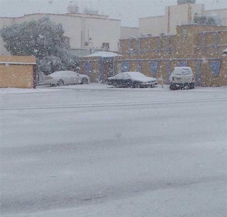 بالفيديو والصور.. الثلوج تكسو الحدود الشمالية في السعودية في مشهد فريد