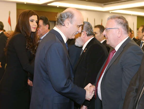 رئيس حزب القوات اللبنانية سمير جعجع يرحب بممثل التيار الحر في معراب ايلي خوريمحمود الطويل﻿