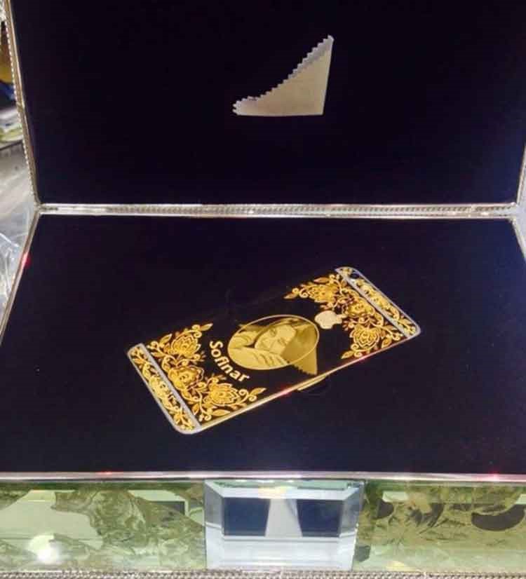 بالصور.. صافيناز بـ"لوك" هندي.. وتتباهى بهاتفها الذهبي