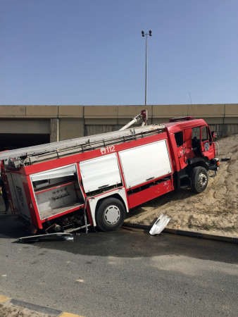 عربة الاطفاء بعد الحادث ﻿