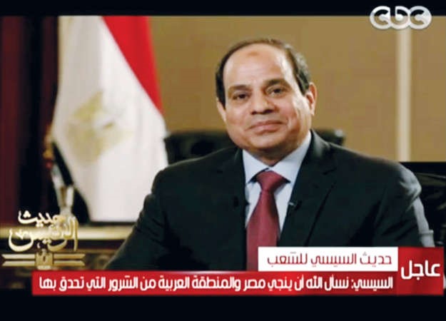 لقطة تلفزيونية للرئيس المصري عبدالفتاح السيسي خلال كلمته التي وجهها الى الشعب المصري مساء امس