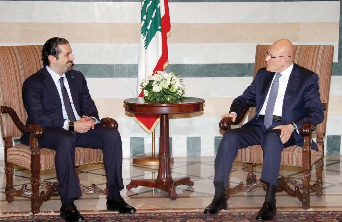 رئيس مجلس الوزراء تمام سلام مستقبلا الرئيس سعد الحريري في السراي الحكومي محمود الطويل