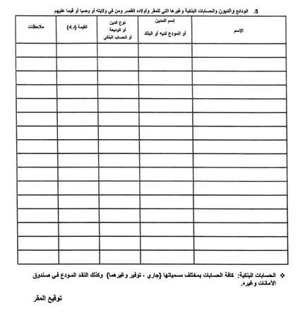 كشف بالحسابات البنكية والودائع﻿