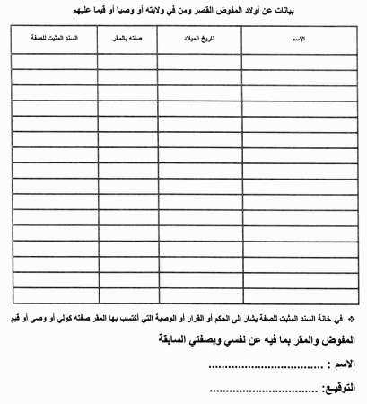 بيان باولاد المقر او ممن هم تحت وصايته﻿
