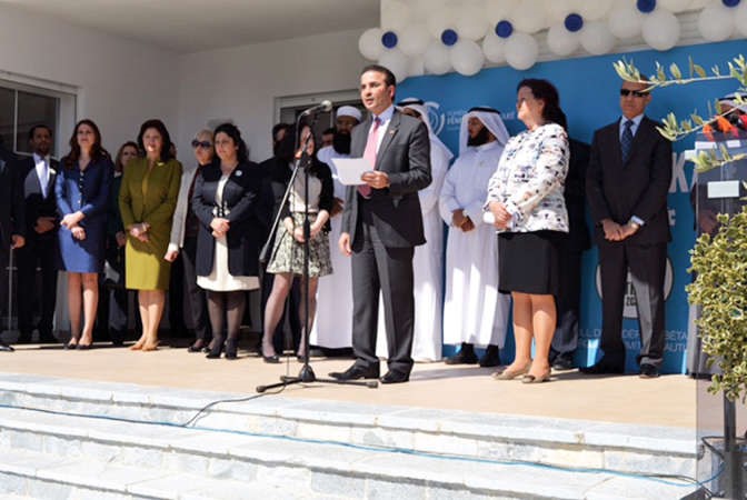 السفير نجيب البدر خلال افتتاحه مركز الكويت للتوحد وتنمية الطفل في العاصمة تيرانا