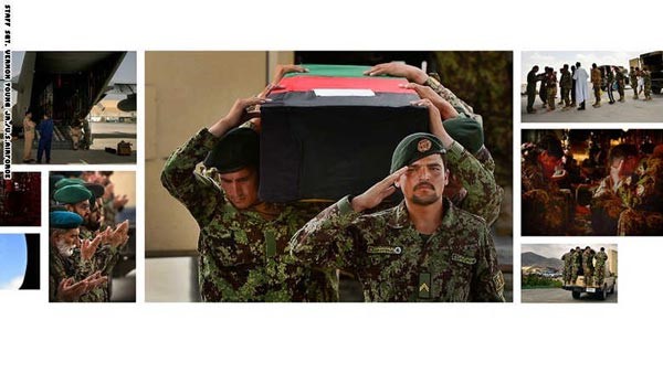 وهذه الصور من يونغ تظهر كيف يخرج الجنود الافغان جرحاهم وقتلاهم من مناطق النزاع
