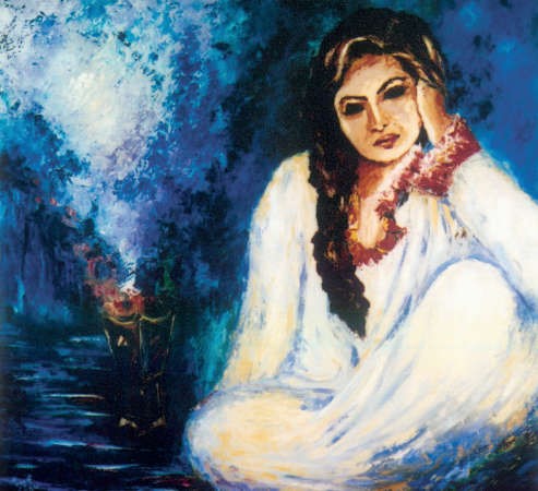 لوحة في الانتظار من اعمال الفنانة نجيبة بوطيبان