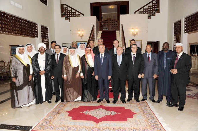 الرئيس اللبناني السابق ميشال سليمان ودابراهيم الدعيج ودخضر حلوة مع عدد من السفراء والديبلوماسيين والحضور هاني عبدالله