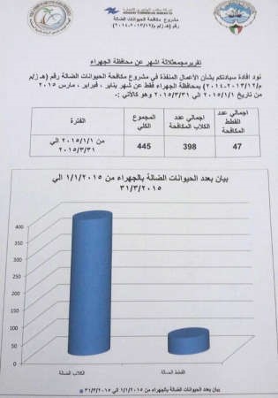 اخر الاحصائيات عن الحيوانات السائبة في المحافظة﻿