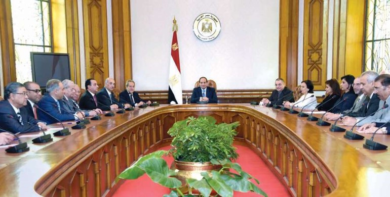 الرئيس عبدالفتاح السيسي خلال لقائه مجلس الاعمال المصري الكويتي الذي يتراسه محمد الصقر
