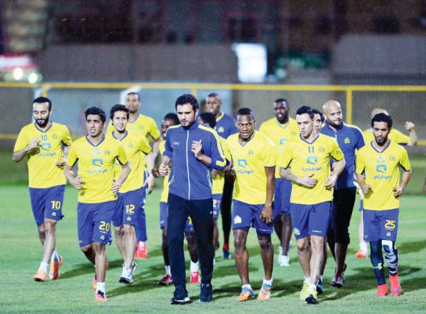 لاعبو النصر في التدريبات الاخيرة لمباراة اليوم امام التعاون