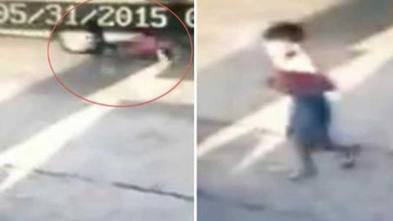 بالفيديو.. طفل "حديدي" لا يصاب بعد مرور سيارة فوق جسده 