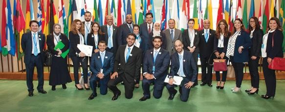الشيخ سلمان الحمود والشيخة الزين الصباح والشيخ احمد المنصور والسفير منصور العتيبي ووفد وزارة الشباب المشارك في اجتماع البرنامج العالمي لشؤون الشباب