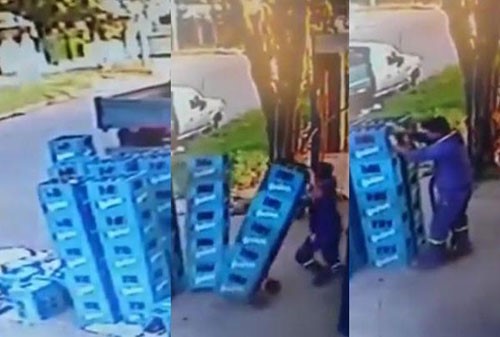 بالفيديو.. عامل يختل توازنه فيحدث كارثة 
