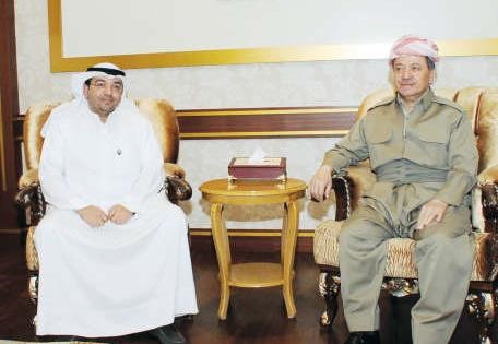 رئيس اقليم كردستان العراق مسعود البارزاني مع رئيس التحرير الزميل يوسف خالد المرزوق﻿