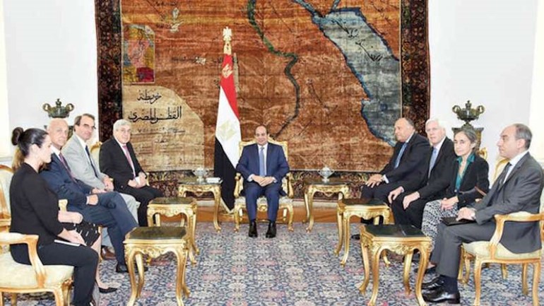 الرئيس المصري عبد الفتاح السيسي خلال استقباله وفدا من اللجنةالامريكية اليهودية العربية نت