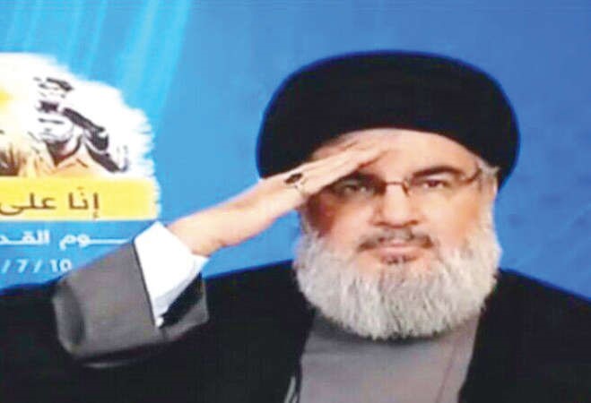 الامين العام لحزب الله السيد حسن نصرالله يؤدي التحية للكويت خلال خطابه امس الاول﻿