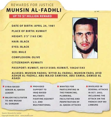 صورة ارشيفية من موقع stratfor الاميركي للسيرة الذاتية لمحسن الفضليوالاعلان عن مكافاة 7 ملايين دولار لمن يدلي بمعلومات عنه