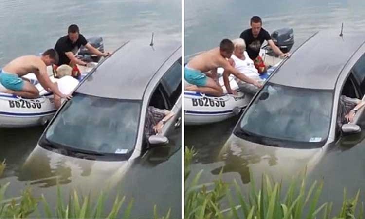 بالفيديو.. مراهقان ينقذان عجوزين من داخل سيارة تغرق